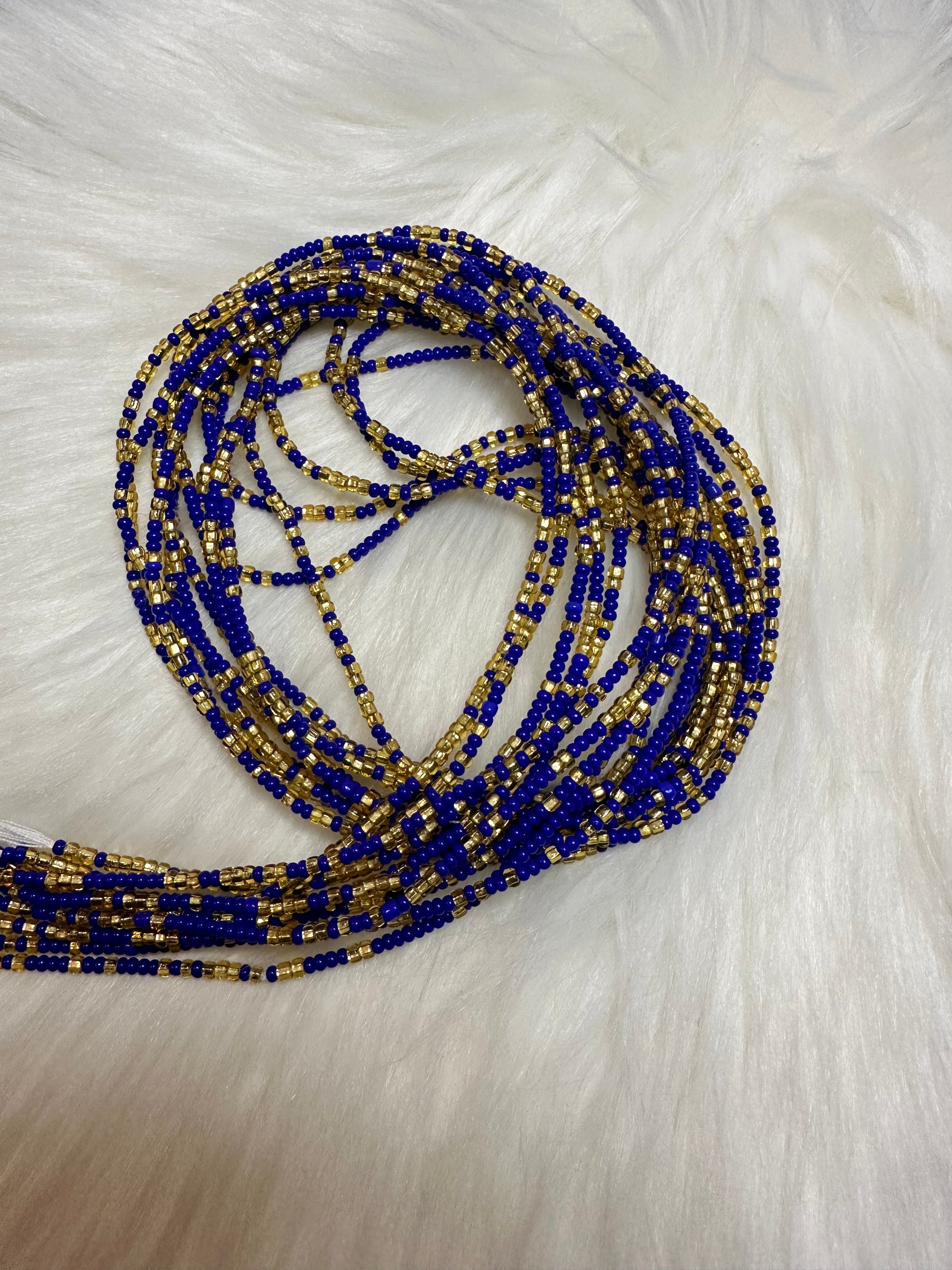 blue and gold waistbeads